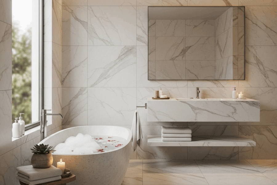 Creating a Spa-Like Bathroom with Neutral Marble Tones